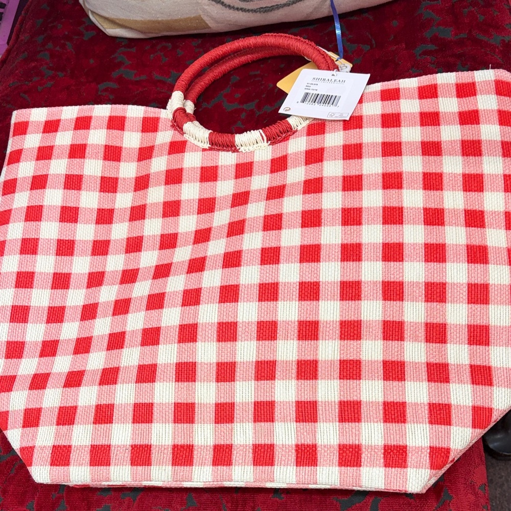 Red & White Gingham Tote Bag with Ring Handles